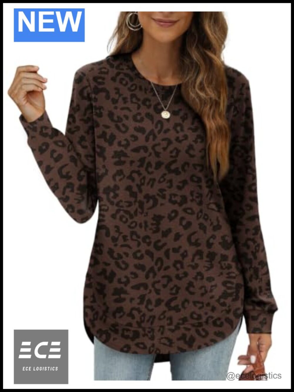 Womens Crewneck Sweatshirt Long Sleeve High Low Tunic Curved Hem